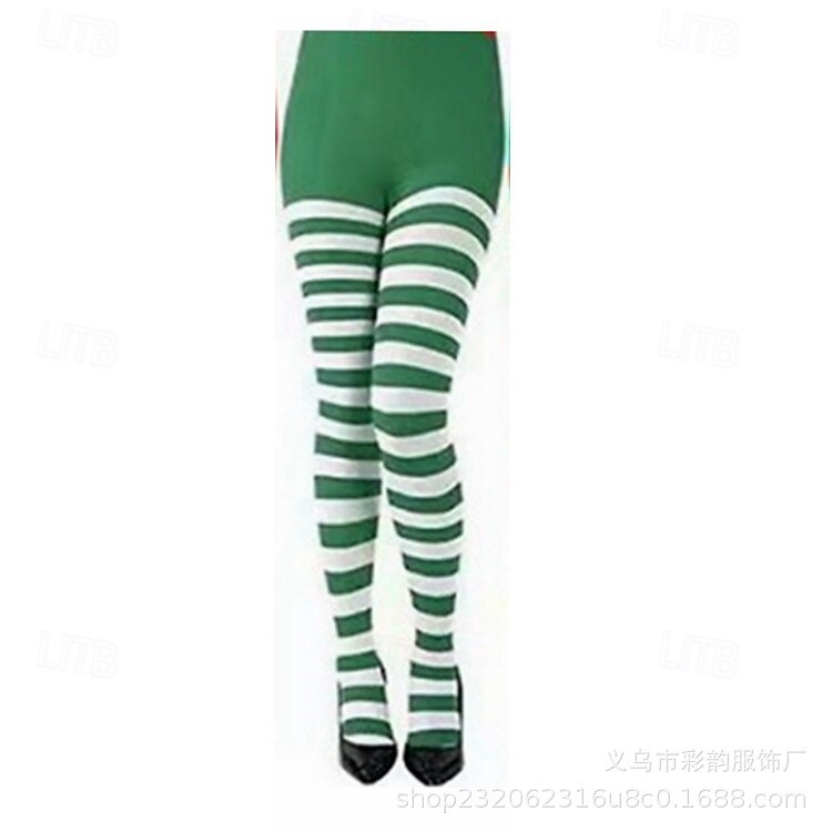 Dámské vánoční pruhované punčocháče, slavnostní červeno-zelené strečové legíny na sváteční kostýmy &párty oblečení 2026 - $7.99 –P3