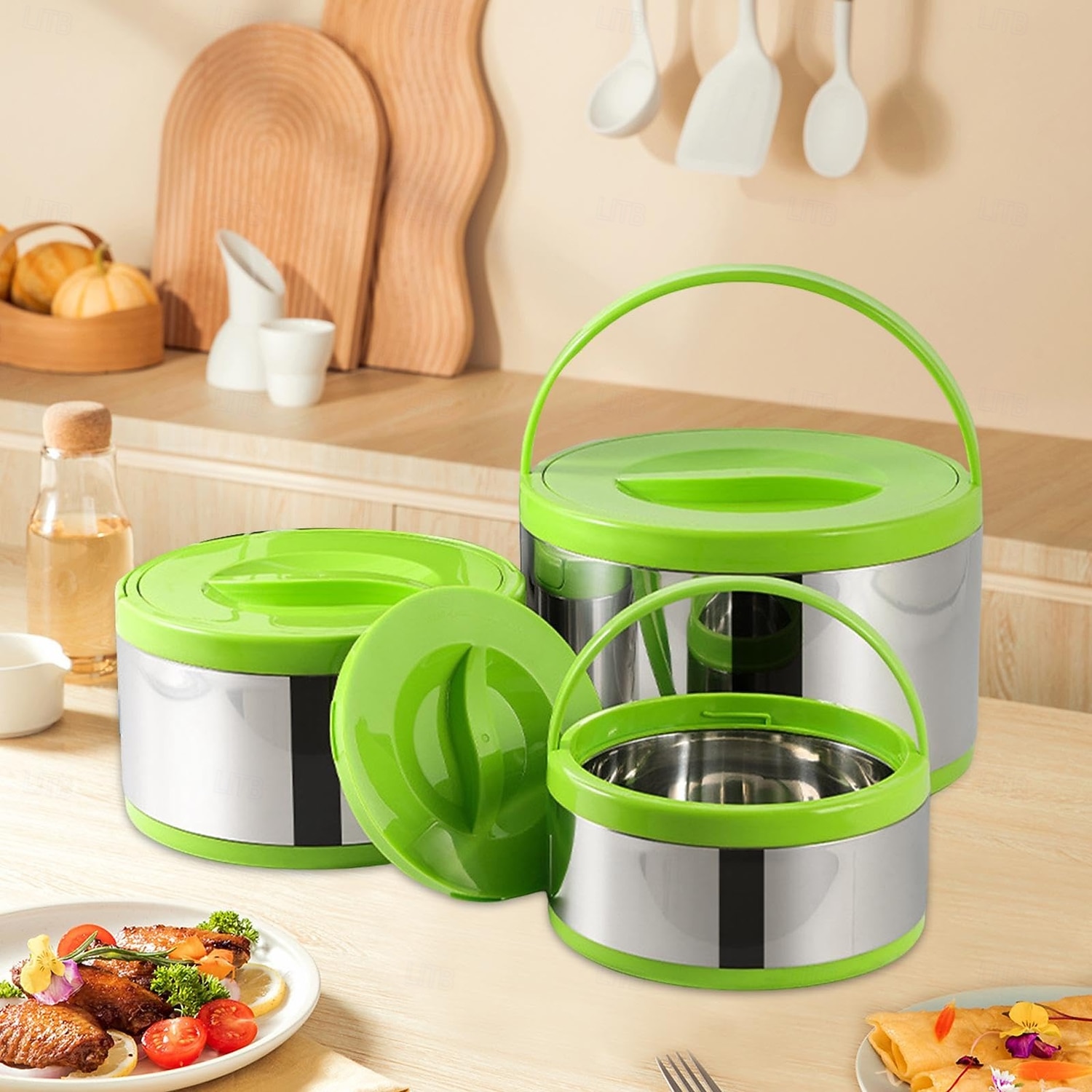 Contenitore termico per alimenti in acciaio inossidabile da 3 pezzi, contenitore termico portatile a prova di perdite per zuppa da viaggio, campeggio all'aperto, bianco del 2025 a $85.99 –P8