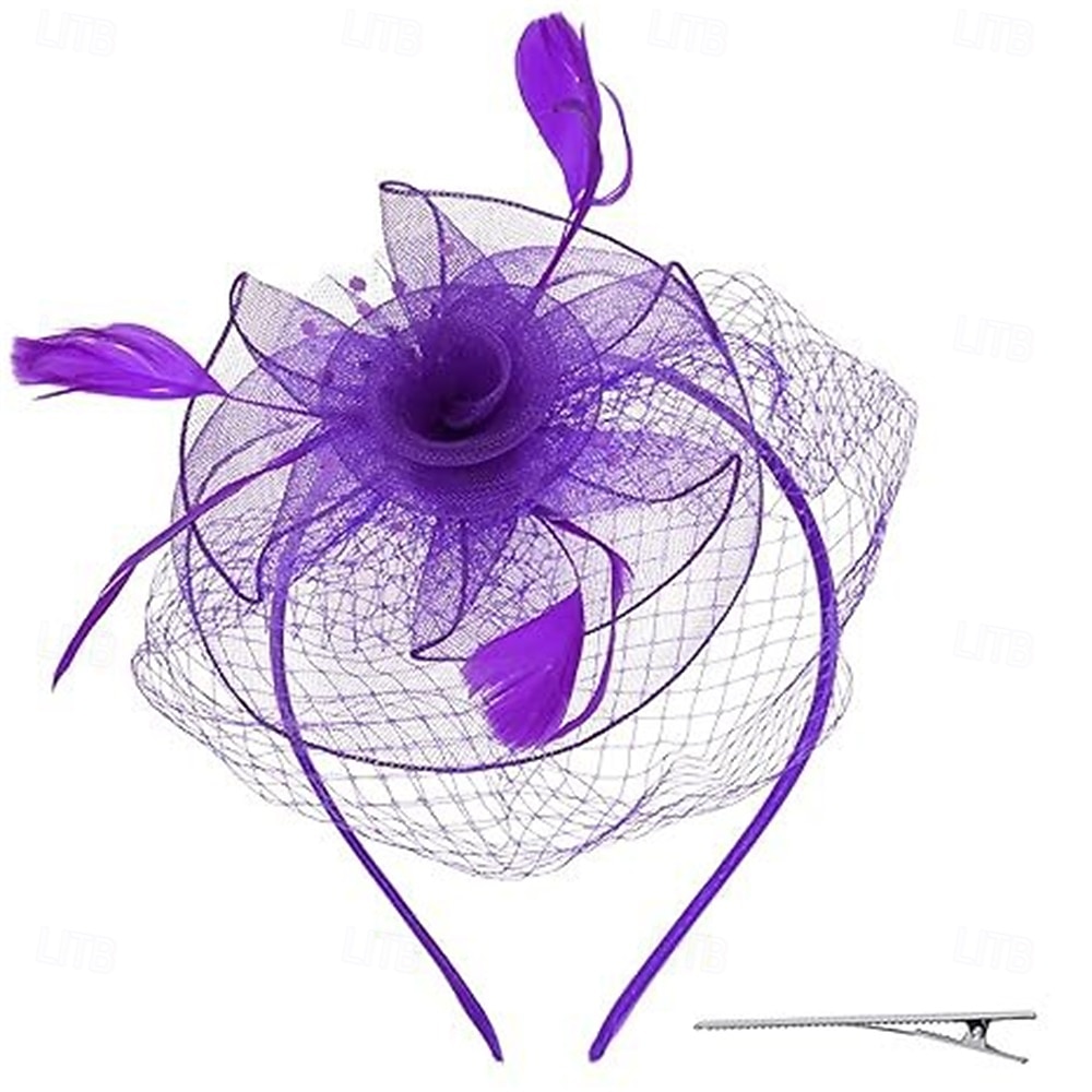 Stroik Tiul Pióro Kapelusz Fedora Ślub Herbaciane przyjęcie Wyścigi konne koktajl Elegancja Zabytkowe Z Pióro Kwiaty Winieta Nakrycia Głowy 2025 - $14.99 –P3