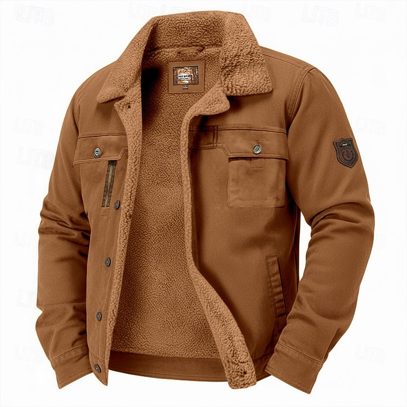 Homme Veste en faux suède Veste en Polaire Veste Cargo Formel Maison Tactique Avec Poches Classique Automne Hiver Couleur Unie Actif ancien Col de chemise Régulier Noir Marron Vert Kaki Gris Veste de 2025 ? $74.99 –P5