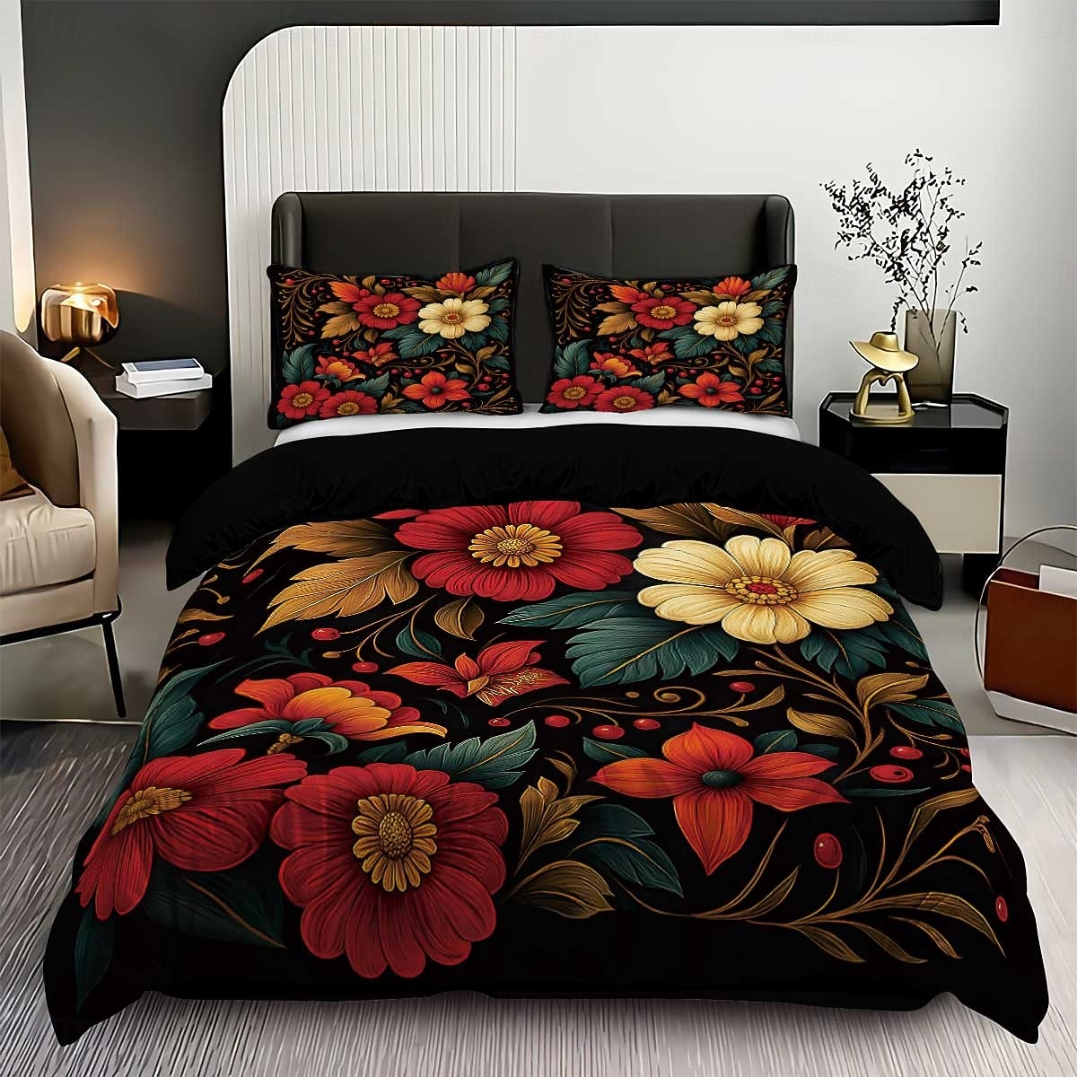 Σετ παπλωματοθήκης 3 τεμαχίων με ρετρό τρισδιάστατη εκτύπωση λουλουδιών από πούπουλα για κρεβάτι queen size, μαλακό κοντό βελούδινο κάλυμμα παπλώματος με 2 μαξιλαροθήκες - κλινοσκεπάσματα υπνοδωματίου 2026 - $37.99 –P1
