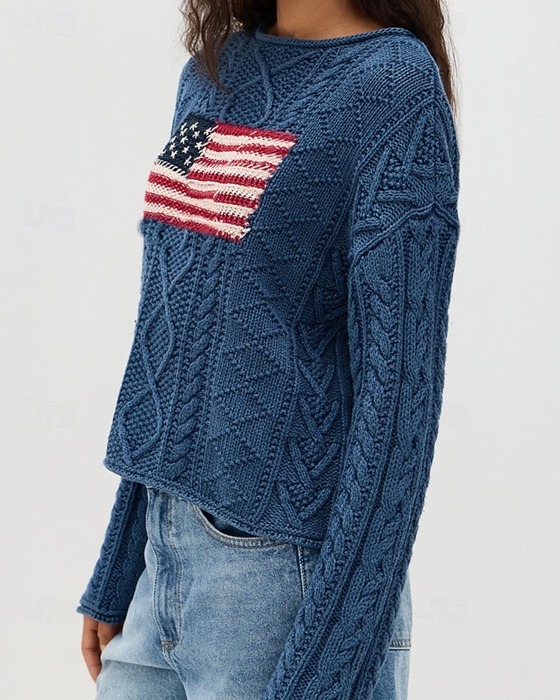 Női Pulóver Szüret Divat Utcai sikk Grafika Terített nyak Kötött Hosszú ujj Normál felsők Kötött Szabadtéri Napi Randi Tengerészkék Ősz Tél 2025 - $39.99 –P3