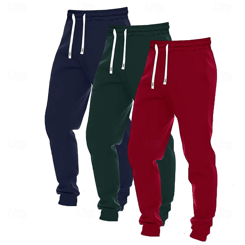 2025年 男性用 スウェットパンツ ジョガー ズボン カジュアルパンツ ドローストリング 伸縮袖口 マルチパック 平織り 履き心地よい ウォーム 全長 アウトドア カジュアル 日常 クラシック ベーシック ブラック+ネイビーブルー+ライトグレー ブラック＋ライトグレー＋ダークグレー  コレクション – $29.99 –P7