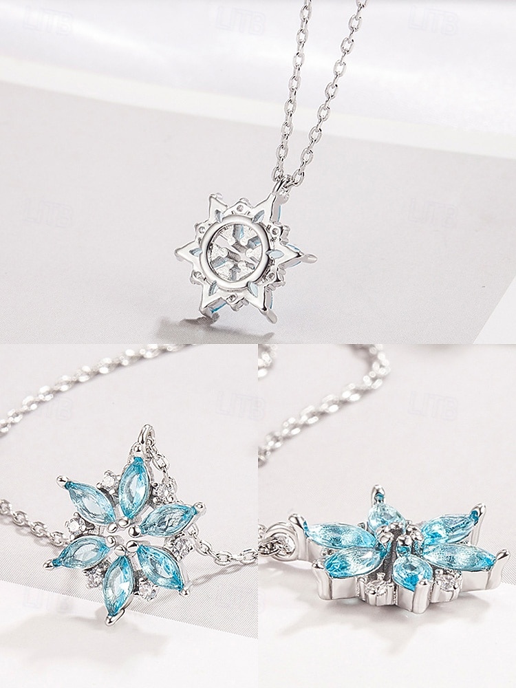 dames sneeuwvlok hanger ketting met blauwe kristallen, elegante winter sieraden voor kerstfeestjes en vakantiecadeaus 2026 - $5.99 –P7