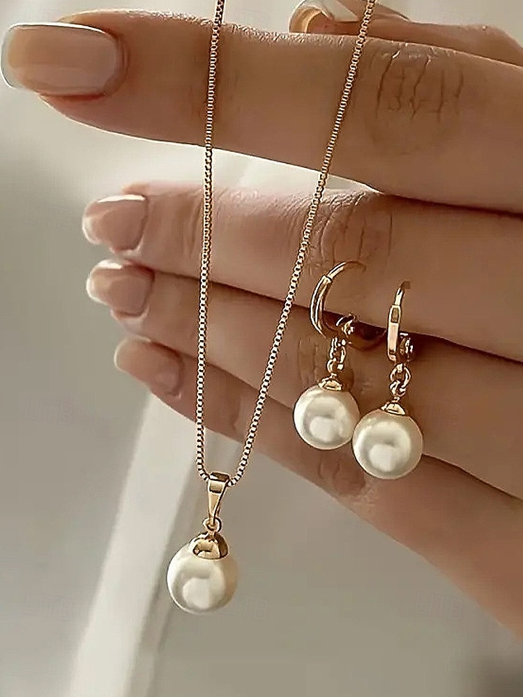 Naisten tekohelmikaulakoru ja korvakorut kultaisilla yksityiskohdilla, elegantit joulukorut juhlajuhliin 2026 - $9.99 –P5