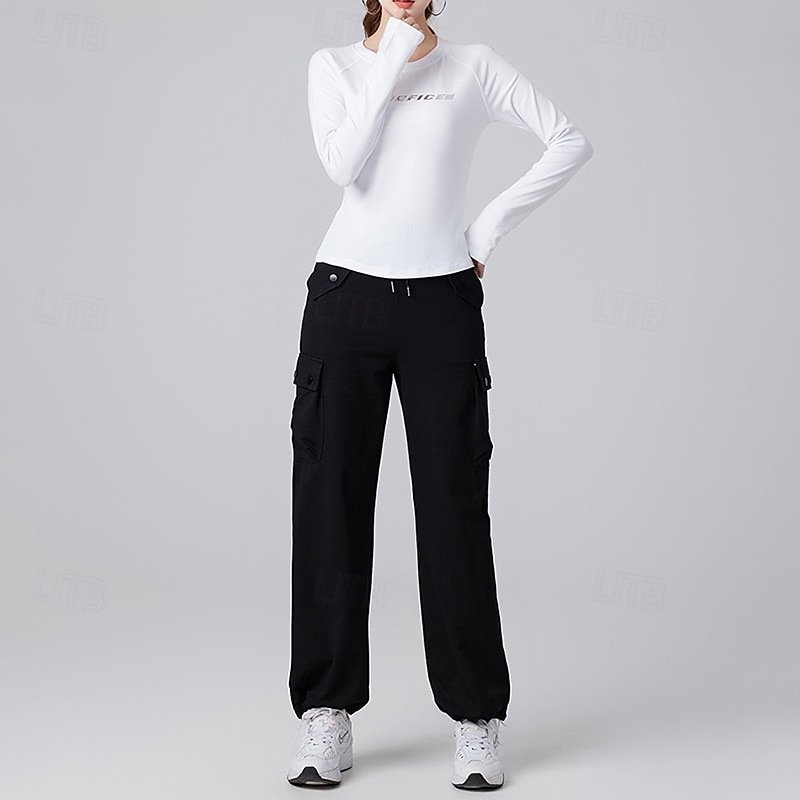 Damen Einfarbig Lauf-T-Shirt Fitnessshirt Sporttop Frühling Herbst Langarm Athleisure Baumwolle Warm Weich Atmungsaktiv Fitnessstudio Wandern Laufen Training Yoga Weinrot Schwarz Weiß Sportbekleidung 2026 - $16.49 –P5