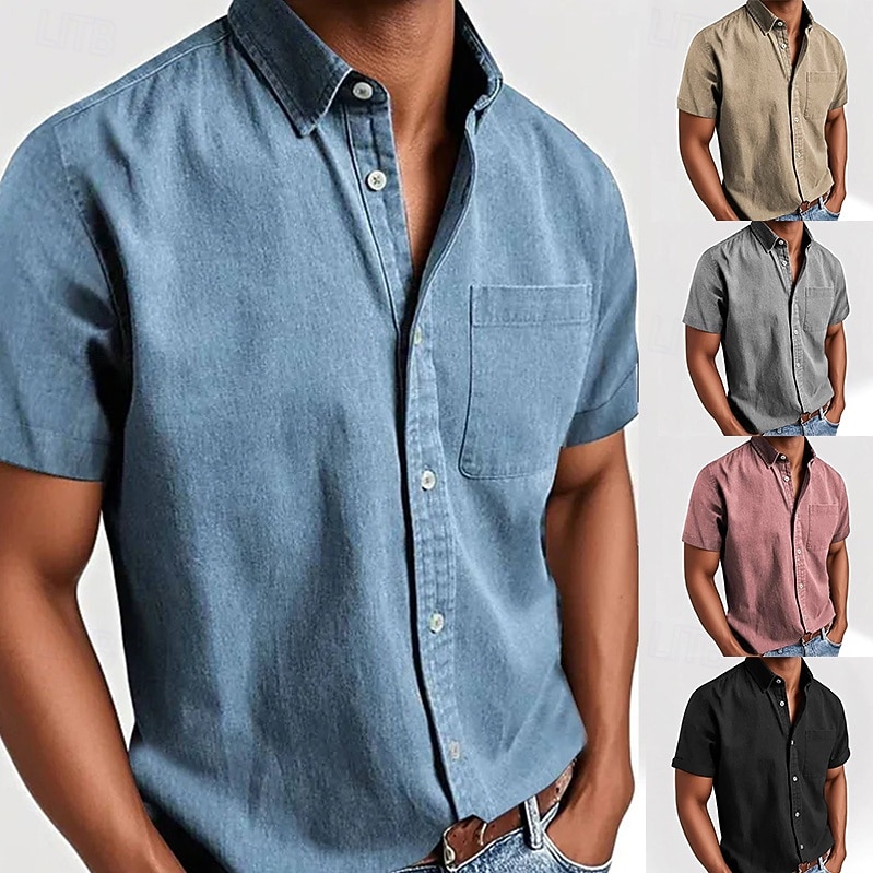 Homens Camisa Social Camisa casual camisa de botão Preto Branco Rosa Vermelho Azul Marinha Manga Curta Tecido Lapela Casual Diário Bolso frontal Roupa Elegante Moda Casual de 2026 por $21.99 –P1