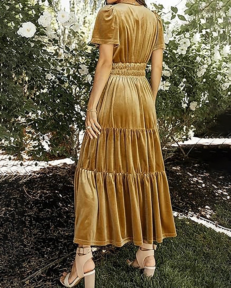 Női Midi ruha Karácsonyi ruha Bársony ruha Party ruha Koktélruha Elegáns Modern Parti Születésnap Estély Normál Sima Rövid ujjú V-alakú Bor Katonai zöld Sötétkék Sötétzöld Tavasz Ősz 2025 - $41.99 –P3