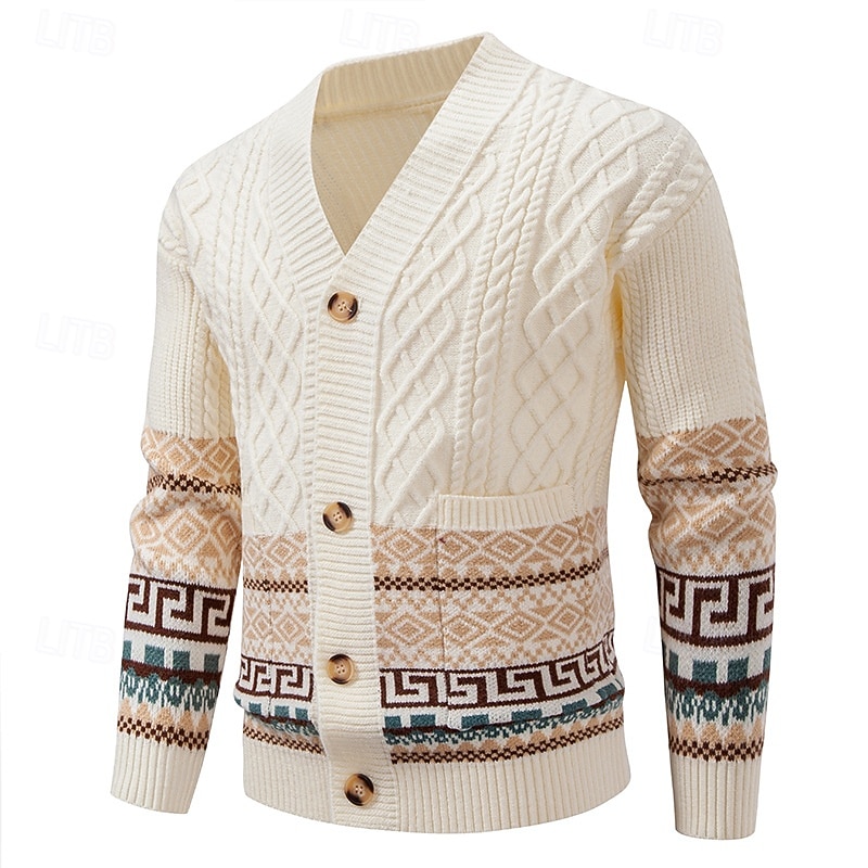 Per uomo Felpa Cardigan Maglione Fair Isle A Coste Treccia Maglia Top Regolari Lavorato a maglia Geometrico Scollo a V Vacanza Moda Casuale Abbigliamento quotidiano Abbigliamento Autunno & Inverno del 2026 a $45.99 –P2