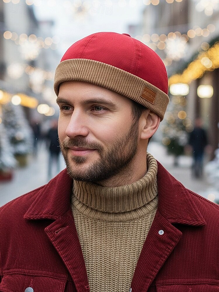 Julegavelue til menn, flerfarget polyestermateriale med ribbestrikkdetaljer, stilig vintertilbehør for fritidsklær og høytidssamlinger 2026 - $11.99 –P1