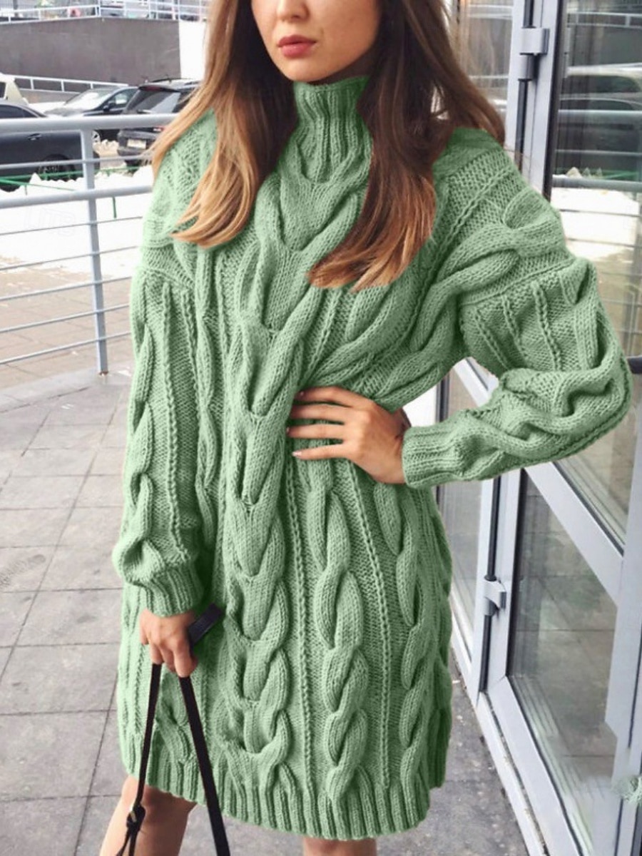 Dam Tröja Tröja klänning Ledigt Mjukt Ren färg Kabel Polokrage Stickat Långärmad Långa toppar Sticka Utomhus Dagligen Helgen Svart Grön Höst Vinter 2025 - $36.99 –P3