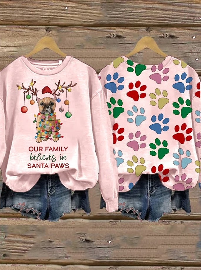 Damen Pullover Sweatshirt Grafik Tiermotiv Hund Lässig Langarm Rundhalsausschnitt Normale Oberteile Straße Alltagskleidung Lässig Patchwork Schwarz Weiß Hellgrün Rosa Leicht Blau Herbst Winter 2025 - $28.99 –P2