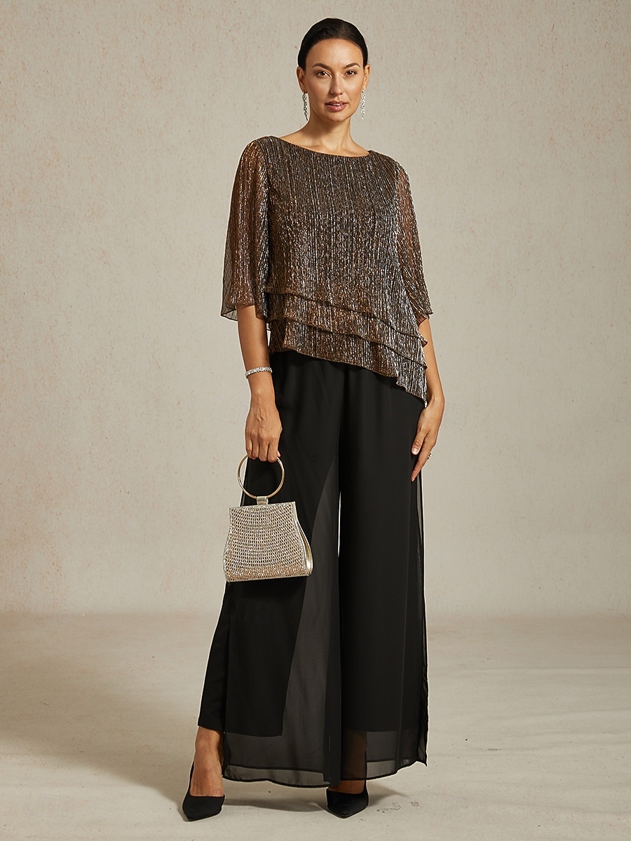 Femmes Chemisier Hauts Élégants Hauts fluides Hauts en mousseline de soie Élégant ancien Occasionnel Manche 3/4 Col ras du cou Col Bateau Travail Quotidien Tenues pour un rendez-vous galant de 2025 ? $69.99 –P6