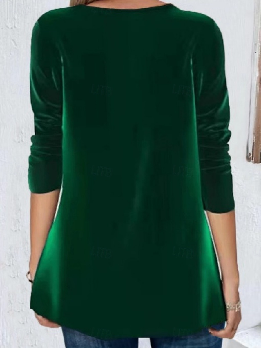 Jul Dam Blus Ensfärgat Elegant Stylish Grundläggande Långärmad Rund hals Vanliga toppar Dagligen Paljetter Lappverk Rubinrött Grön Grå Vår Höst Vinter 2025 - $36.99 –P4