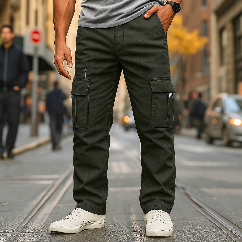 Ανδρικά Παντελόνια με τσέπες Παντελόνι Cargo Παντελόνι εργασίας Ελαστική μέση Πολλαπλή τσέπη Ισιο πόδι Σκέτο Πλήρες μήκος Δουλειά Διακοπές Εθνοτικό στυλ Μαύρο Πράσινο Χακί Ανελαστικό 2026 - $25.99 –P5