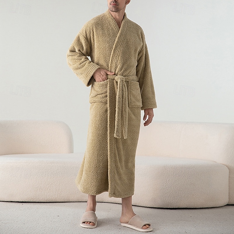 Férfi Pizsamák Fürdőruha Sima Divat Stílusos Klasszikus Otthon Napi Ágy Flanel Poliészter Melegen tartani Mokaszinok Mekano V-alakú Hosszú ujj Ősz Tél Sárga Bíbor 2025 - $47.99 –P4