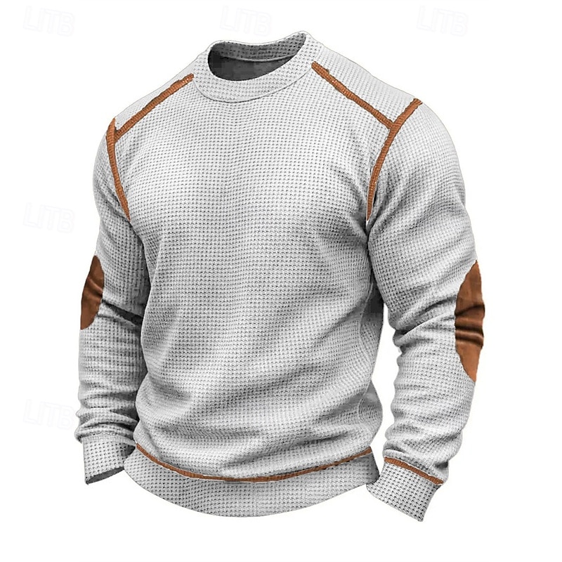 Homens Camiseta Waffle Camiseta Camisetas T-shirt Manga Longa Gola Redonda Primavera Outono Bloco de cor Moda Designer Básico Patchwork Clássico Férias Rua Para Noite Preto Branco Vermelho Top Tee de 2026 por $27.99 –P3