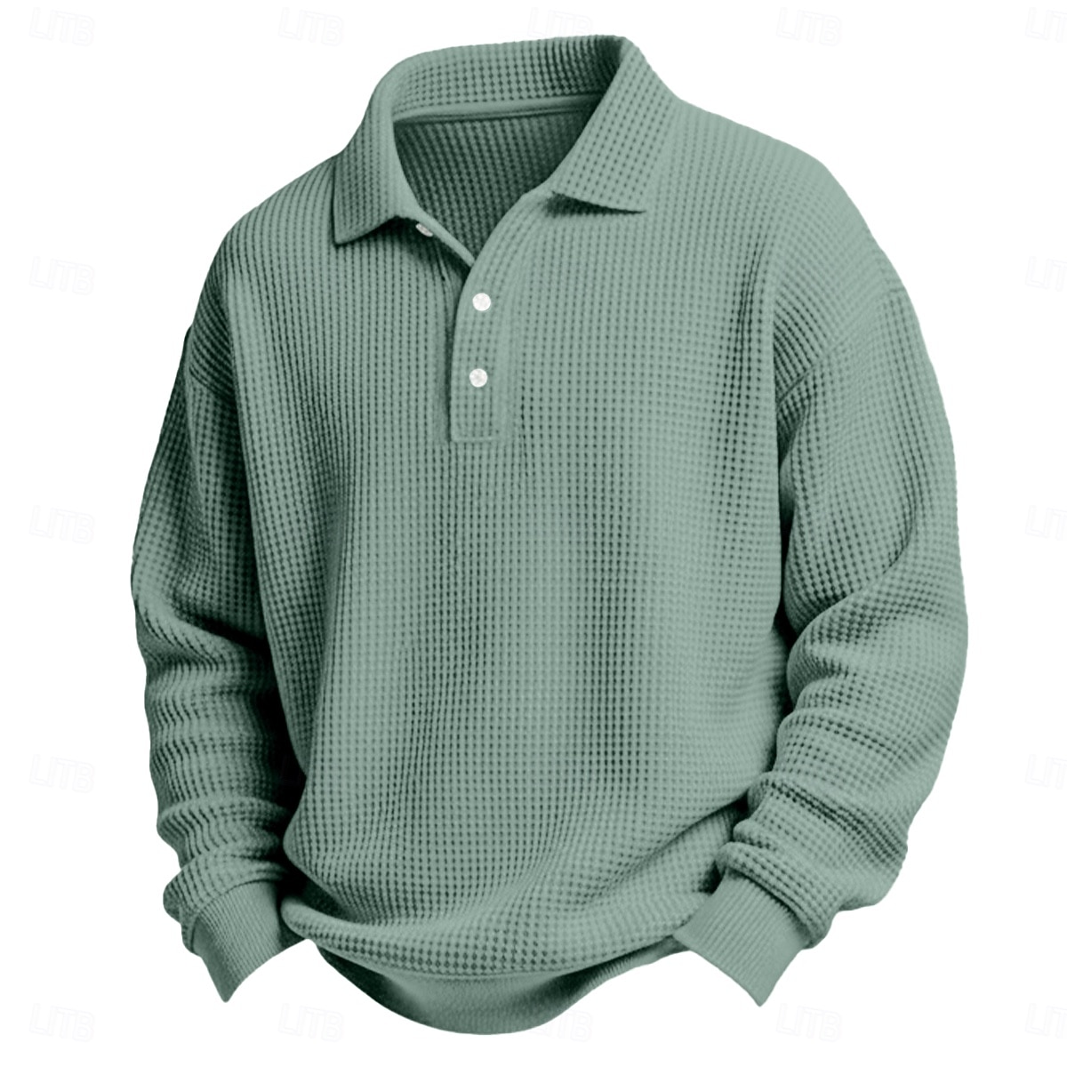 2025年 男性用 ワッフルポロシャツ ゴルフシャツ カジュアル 祝日 ラペル 長袖 クール 平織り クラシック 秋 春 & 秋 オールシーズン レギュラー ホワイト ライトグリーン ライトブルー ルビーレッド ネイビーブルー パープル ワッフルポロシャツ  コレクション – $23.99 –P8