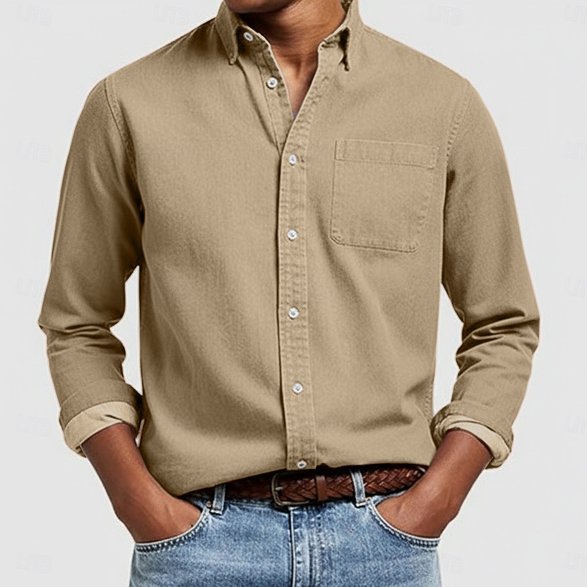 Bărbați Cămașă Cămașă casual Camașă cu nasturi Albastru denim Negru Alb Roz Îmbujorat Roșu-aprins Manșon Lung Simplu Rever Casual Zilnic Buzunar frontal Îmbrăcăminte Bumbac Elegant Modă Casual 2025 - $20.99 –P7