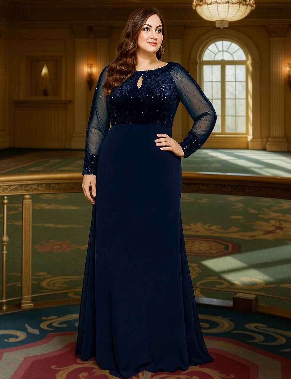 A-linja Kokopitkä Muodollinen mekko Iltapuku Pitkähihainen Tiukka pyöreä kaula-aukko Tyylikäs Vintage Plus-koko Polyesteri Morsiammen äidin asu kanssa Paljeteilla 2025 - $69.99 –P1