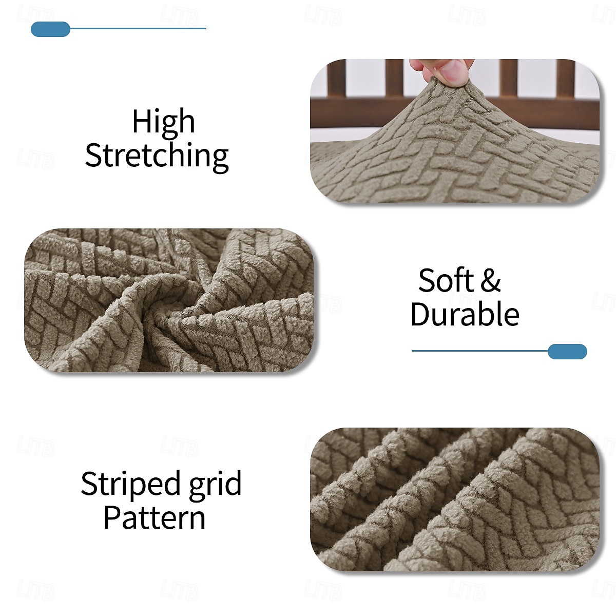 Potahy na sedadla do jídelny s elastickým žakárovým pruhem a kostkovaným vzorem, dvojitý elastický potah na stoličku s přezkou a jazykem, protiskluzový potah na polštář na židli, sada pro domácí, 2026 - $8.99 –P3