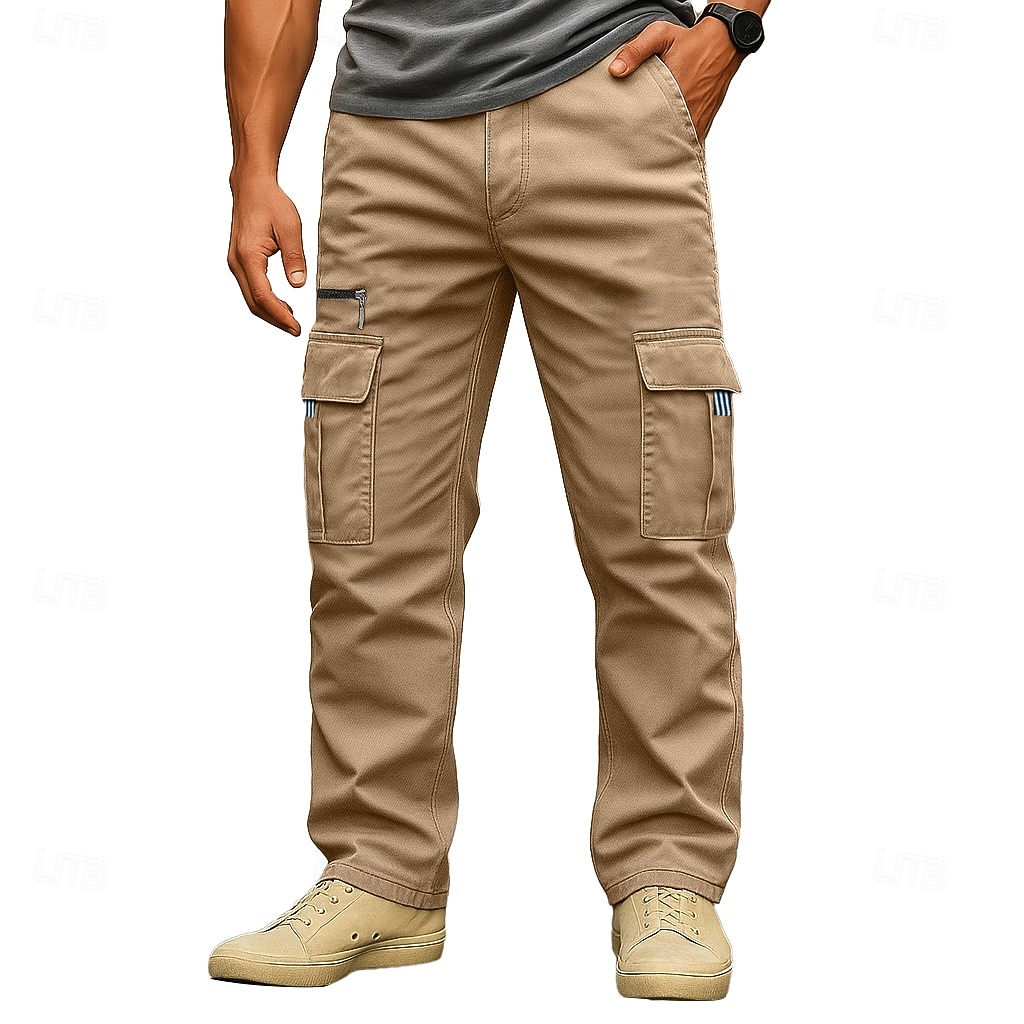 Ανδρικά Παντελόνια με τσέπες Παντελόνι Cargo Παντελόνι εργασίας Ελαστική μέση Πολλαπλή τσέπη Ισιο πόδι Σκέτο Πλήρες μήκος Δουλειά Διακοπές Εθνοτικό στυλ Μαύρο Πράσινο Χακί Ανελαστικό 2026 - $25.99 –P2