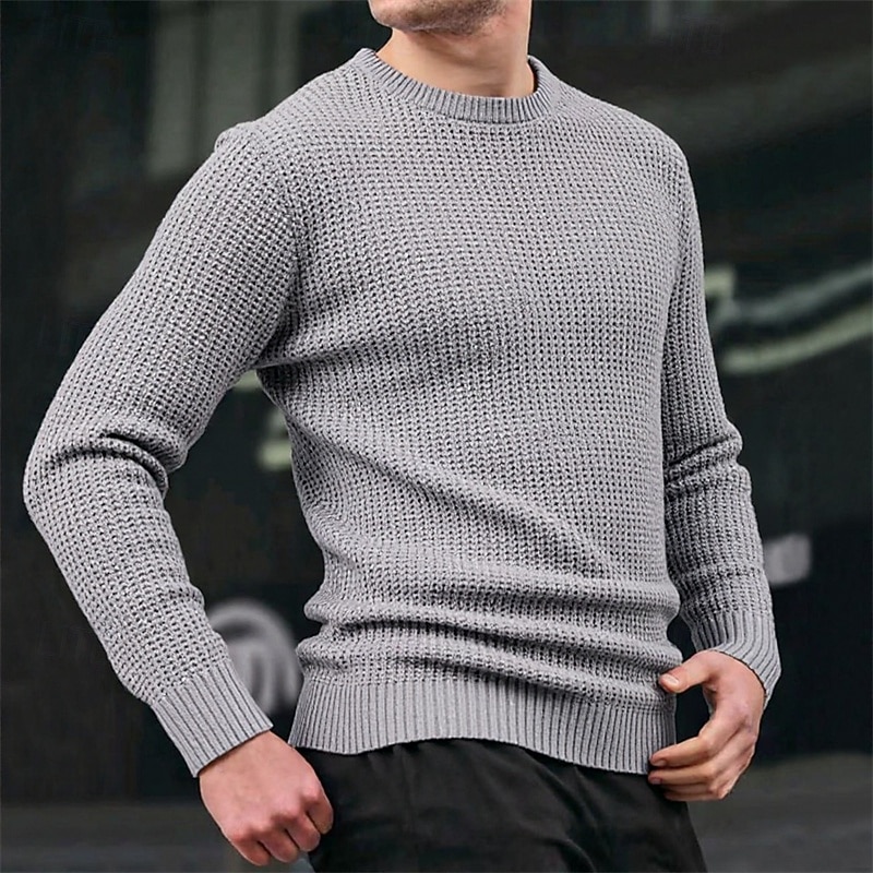 Herren Pullover Strickpullover Gerippt Stricken Normale Oberteile Gestrickt Einfach Rundhalsausschnitt Mode Basic Urlaub Alltagskleidung Bekleidung Herbst Winter Schwarz Marineblau M L XL 2026 - $48.99 –P1