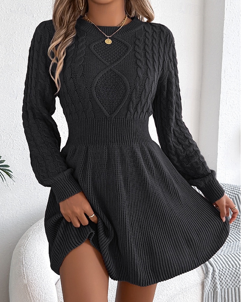 Per donna Mini Abito Abiti in tessuto di lino e policotone Abito in maglia Moderno Quotidiano Natale Uscire Vestibilità regolare Semplice Manica Lunga Girocollo Nero Vino Grigio Autunno Inverno del 2026 a $33.99 –P14