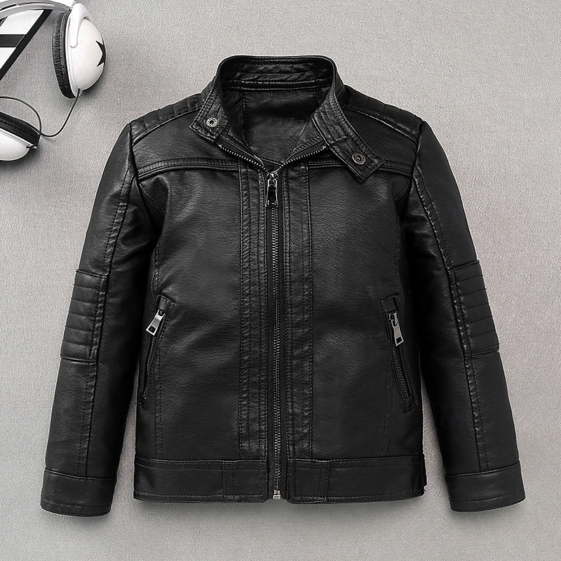 Bambini Ragazzi Giacca in pelle nera Giacca in pile Giacca di pelle Capispalla Semplice Manica Lunga Con zip Impermeabile Tenere al caldo Antivento Cappotto Quotidiano Moda Casual Nero Autunno Inverno del 2026 a $39.99 –P3