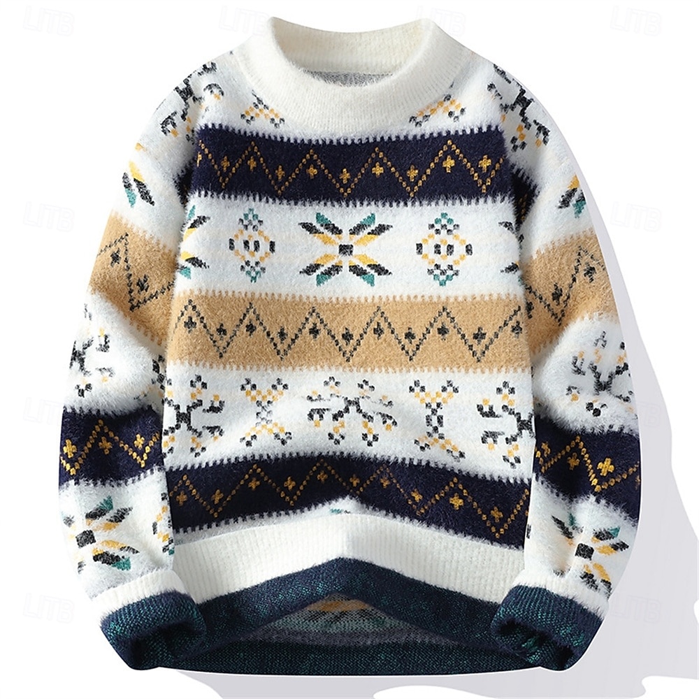 Homens Suéter de Natal camisolas de natal Pulôver suéter Suéter de malha Estriado Tricotar Tops regulares Tricotado losango Gola Redonda Moda Básico Férias Roupa Diária Roupa Outono Inverno Branco de 2026 por $36.99 –P4