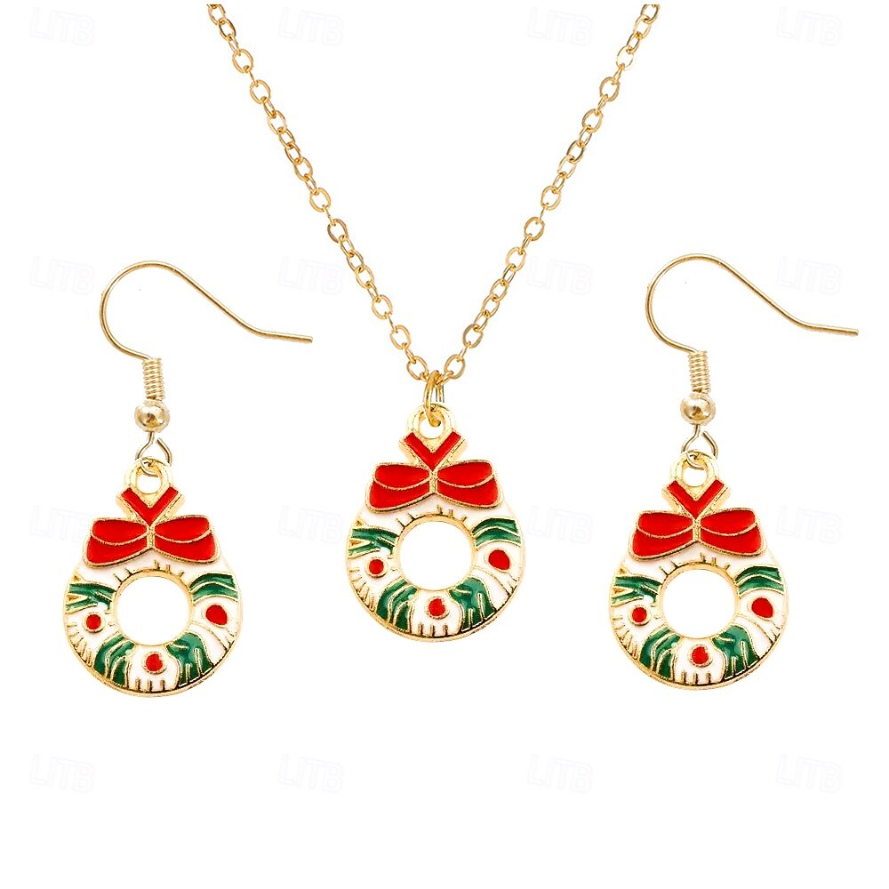 conjunto de joias de guirlanda de Natal – colar e brincos vermelhos e verdes com design de laço para mulheres de 2026 por $11.99 –P3