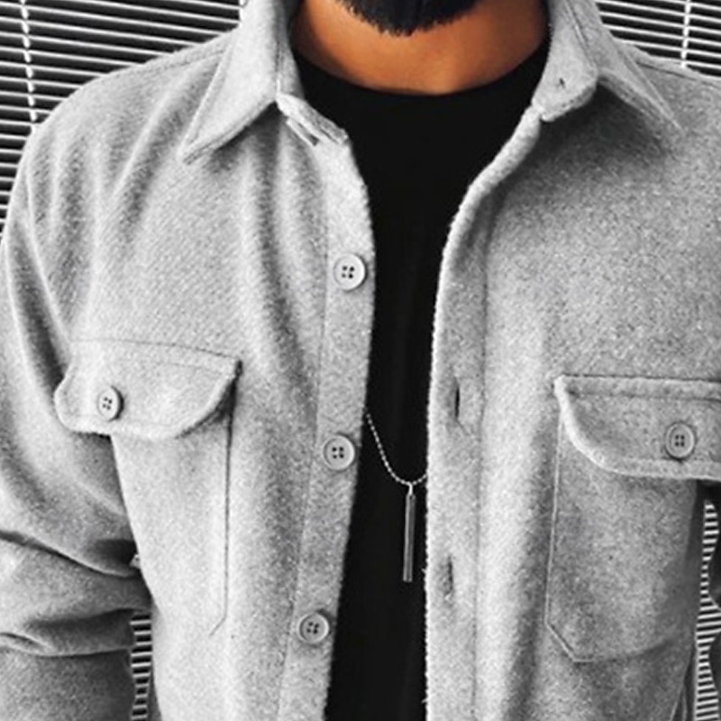 2026年 男性用 シャツ カジュアルシャツ フランネルシャツ ボタンアップシャツ ブラック グレー 長袖 平織り ラペル バケーション 祝日 ポケット 衣類 ポリエステル ファッション カジュアル 快適  コレクション – $38.99 –P3