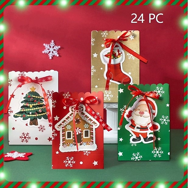 24 коробки для рождественских угощений, конфеты, пряничный домик, мини-коробка для рождественской вечеринки, небольшой картонный подарочный контейнер для рождественских угощений, печенья, сладостей, 2025 - $18.99 –P3