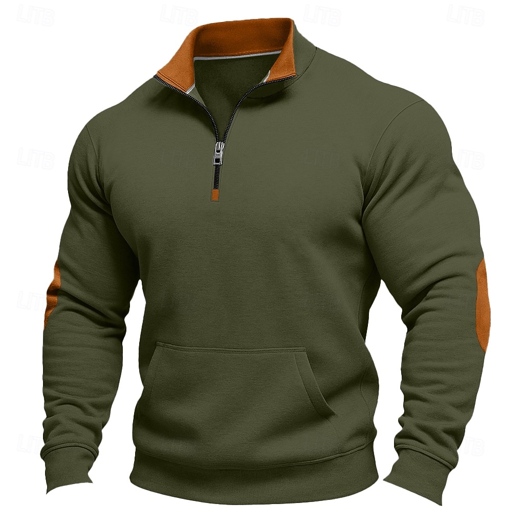 2026年 男性用 スウェットシャツ クォータージッパースウェットシャツ ブラック アーミーグリーン ネイビーブルー カーキ色 ダックグレー ハーフジッパー 平織り カラーブロック パーティー ワーク スポーツ ストリートファッション クール カジュアル 秋 春 & 秋 衣類 パーカー トレーナー 長袖  コレクション – $28.99 –P6