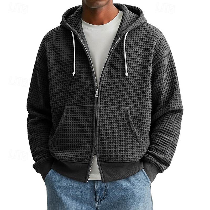 Homens Moletom Full Zip Hoodie Moletons Waffle Adamascado Branco Vermelho Azul Marinha Verde Escuro Com Capuz Tecido Zíper Textura Desportos e Ar livre Casual Diário Roupa de rua Legal Roupa de de 2025 por $32.99 –P6