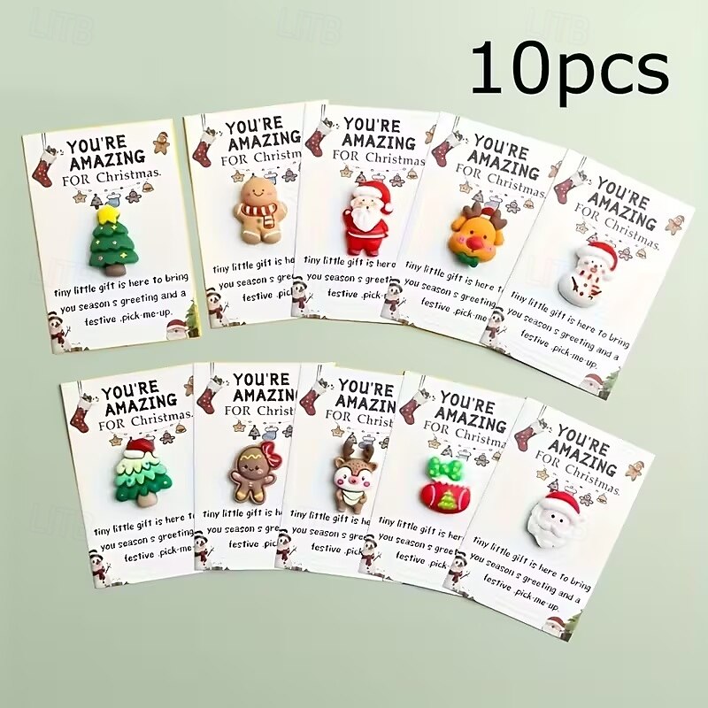 10-Pack Mini Christmas Hug Cards with Resin Charms - Festive Encouragement Cards with Santa, Stocking, Gingerbread, Snowman, Reindeer - Party Style Emotional Support Gifts for Friends and Family 2025 - $10.99 –P5