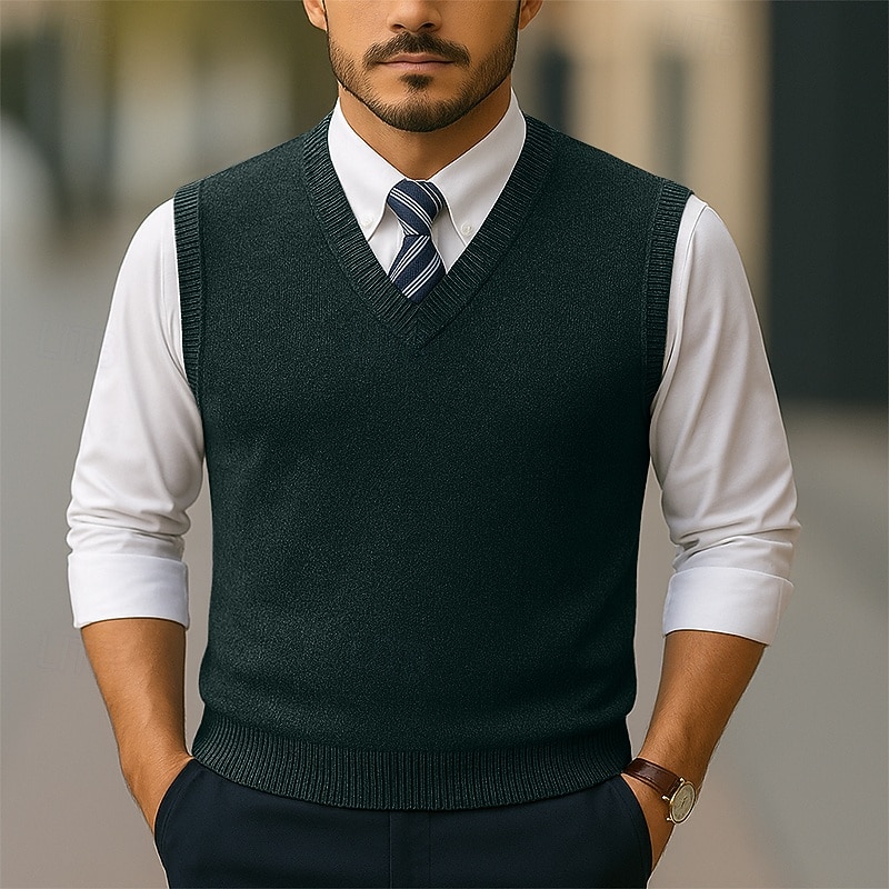 Men's Sweater Sweater Vest Pullover Sweater Jumper Ribbed Knit Regular Tops Knitted Slim Fit Plain V Neck Knitwear Contemporary Casual Business Clothing Apparel Spring Fall Wine Navy Blue M L XL 2026 - $26.99 –P6
