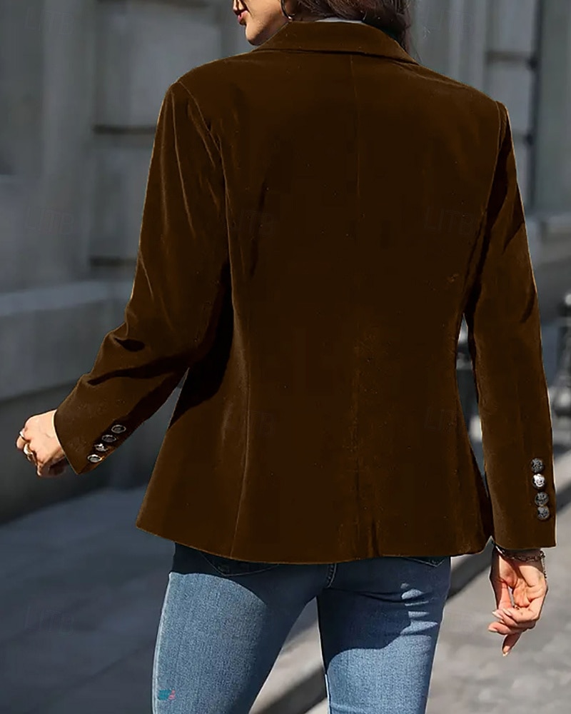 نسائي سترة بليزرات مخملية مريح Buttons موضة سهل رسمي الأماكن المفتوحة عادية طوي عادي كم طويل ملابس خارجية أسود أحمر أزرق الخريف الشتاء 2025 - $38.99 –P14