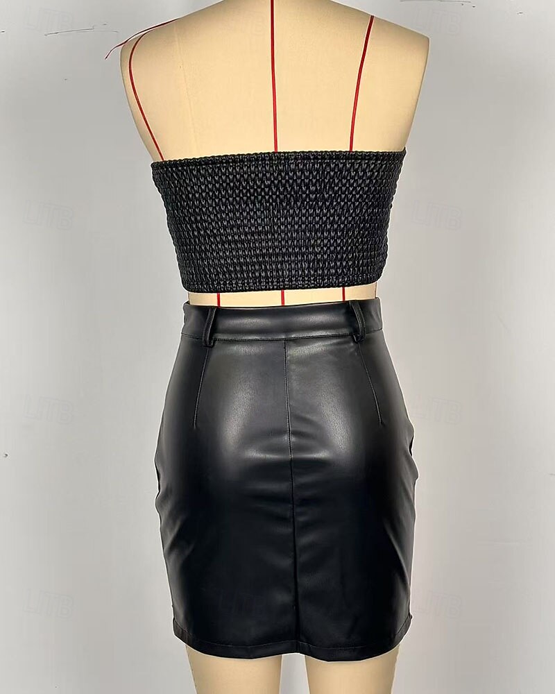 Dames Actief Modieus Streetwear Rok Sets Bolero Top Mouwloos Schouderafhangend Effen Kleur Lapwerk Sierstenen Buiten Vakantie Dagelijks Zwart Bruin Herfst Normale pasvorm 2025 - $45.99 –P7