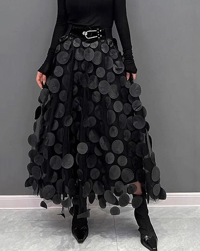 Damen Elegant Vintage Mode Midi Mittlere Taille Röcke Tupfen Einfach Patchwork Blume Geschichtet Unelastisch Täglich Straße Amethyst Aprikose Schwarz Rote Herbst 2026 - $43.99 –P1