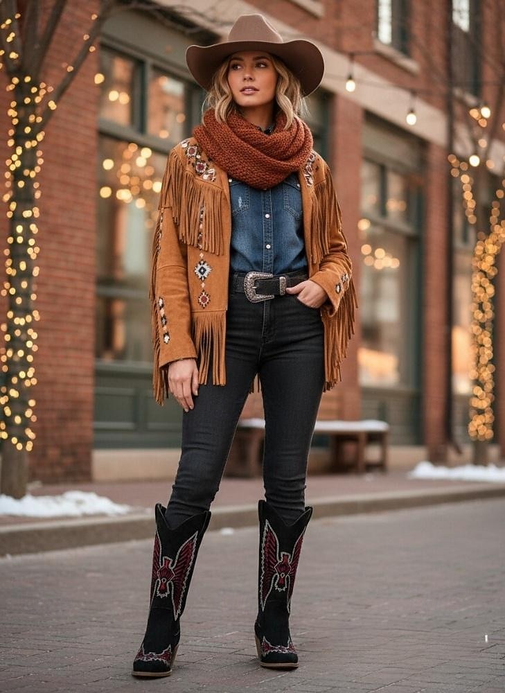 Женские ковбойские сапоги в стиле вестерн из зеленой замши с вышивкой и массивным каблуком — модные ковбойские сапоги в стиле бохо для рождественских фестивалей, уличной моды и повседневных мероприятий 2026 - $42.99 –P2