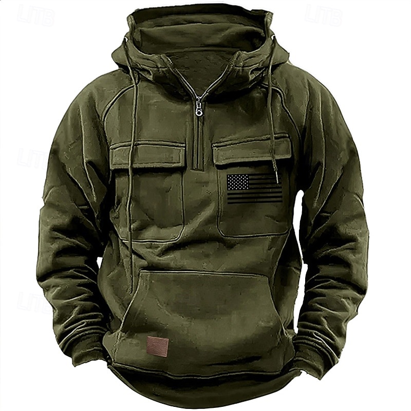 Herr Huvtröja Huvtröja med dragkedja i Quarter Svart Rodnande Rosa Vin Blå Grön Huva Landsflagga Snörning Ficka Sport & Utomhus Dagligen Helgdag Streetwear Grundläggande Ledigt Vår Höst Kläder Pull 2026 - $44.99 –P8
