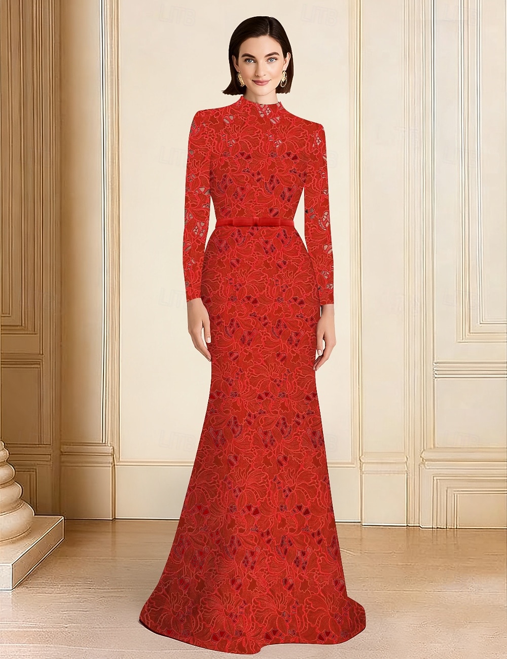 Mermaid Trumpet Floor Length Prom Dresses Evening Gown Ball Gown Formal  Dress Elegant Glittering Celebrity Style Long Sleeve High Neck Garden Party  Wedding Lace Velvet with Bow(s) Appliques 2026 - $218.49