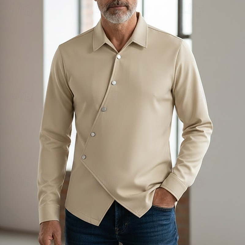 Herren Hemd Freizeithemd Kragenhemd Knopfhemd Designerhemd Schwarz Weiß Kaki Langarm Einfach Umlegekragen Urlaub Lässig Unregelmäßiger Saum Bekleidung Mode Modern Lässig 2025 - $27.99 –P2