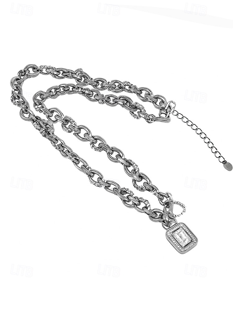 Ανδρικό χριστουγεννιάτικο κολιέ από τιτάνιο και ατσάλι με ορθογώνιο μενταγιόν, μοντέρνα κοσμήματα με αλυσίδα για εορταστικά πάρτι και δώρα 2026 - $11.99 –P6