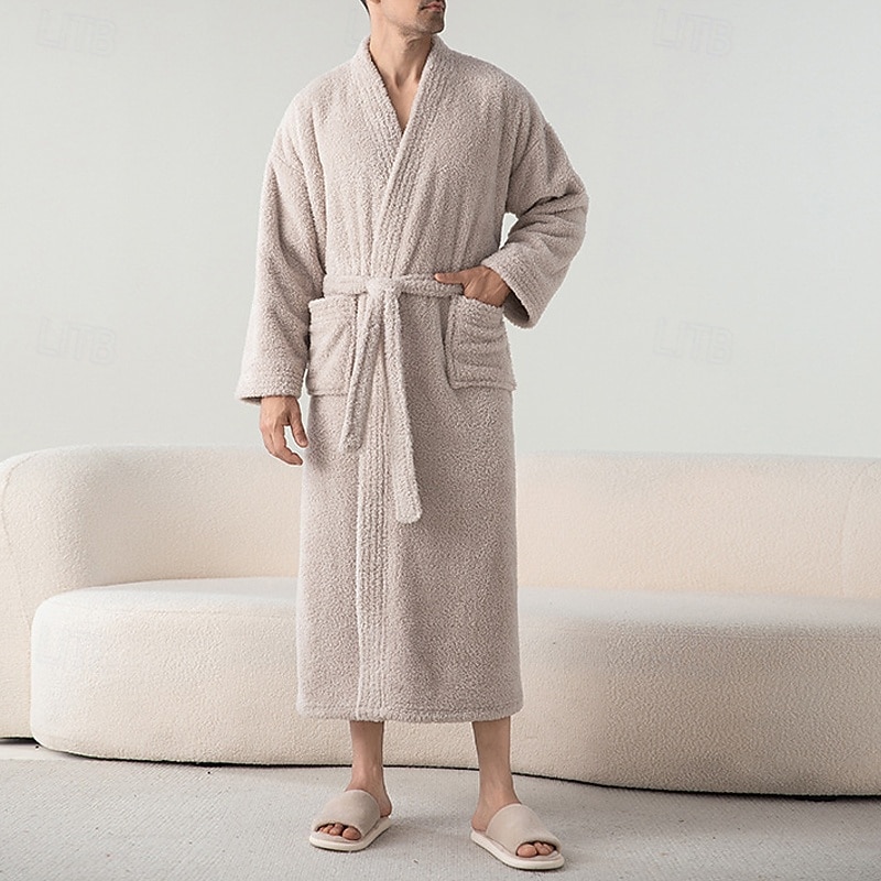 Férfi Pizsamák Fürdőruha Sima Divat Stílusos Klasszikus Otthon Napi Ágy Flanel Poliészter Melegen tartani Mokaszinok Mekano V-alakú Hosszú ujj Ősz Tél Sárga Bíbor 2025 - $47.99 –P3