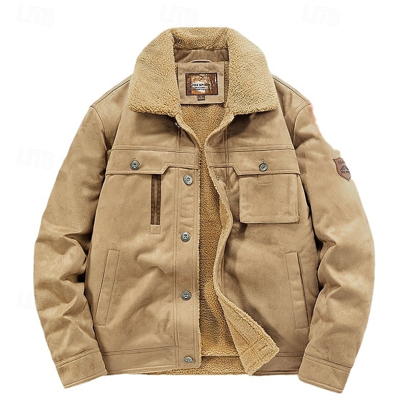 Homme Veste en faux suède Veste en Polaire Veste Cargo Formel Maison Tactique Avec Poches Classique Automne Hiver Couleur Unie Actif ancien Col de chemise Régulier Noir Marron Vert Kaki Gris Veste de 2025 ? $74.99 –P3