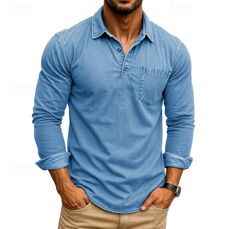 Herre Golf skjorte Golf poloskjorter Arbeid Avslappet Knaphul Langermet Grunnleggende Moderne عادي Lomme Knapper Vår Høst Normal Dyp Grønn Svart Rosa Lys Grønn Mørkeblå Blå Golf skjorte 2025 - $21.99 –P2