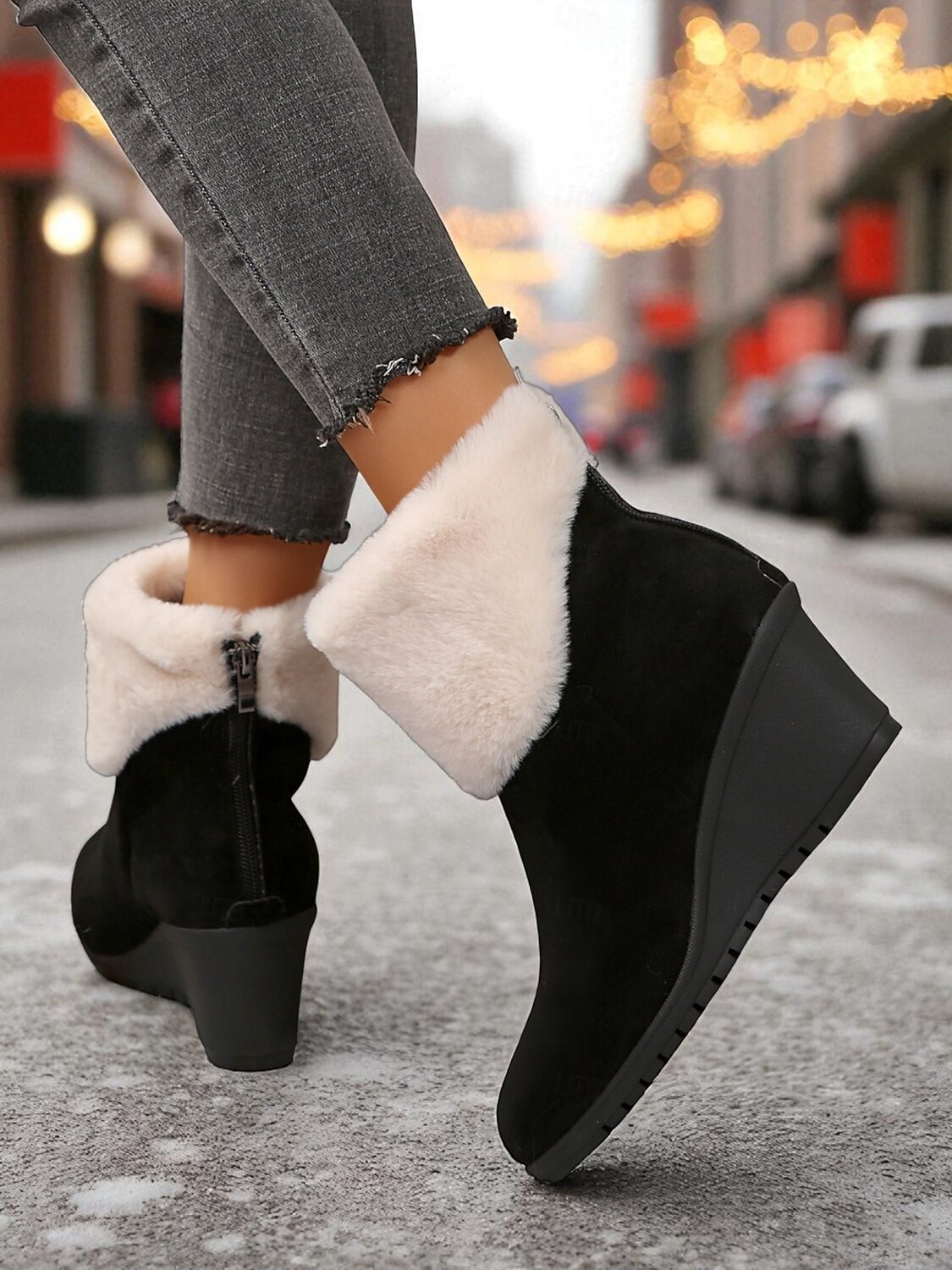 Mujer Botas Botas de nieve Trabajo Diario Botines Botines Cremallera Tacón Cuña Dedo redondo Felpa Ante Sintético Cremallera Negro 2025 - $34.99 –P4