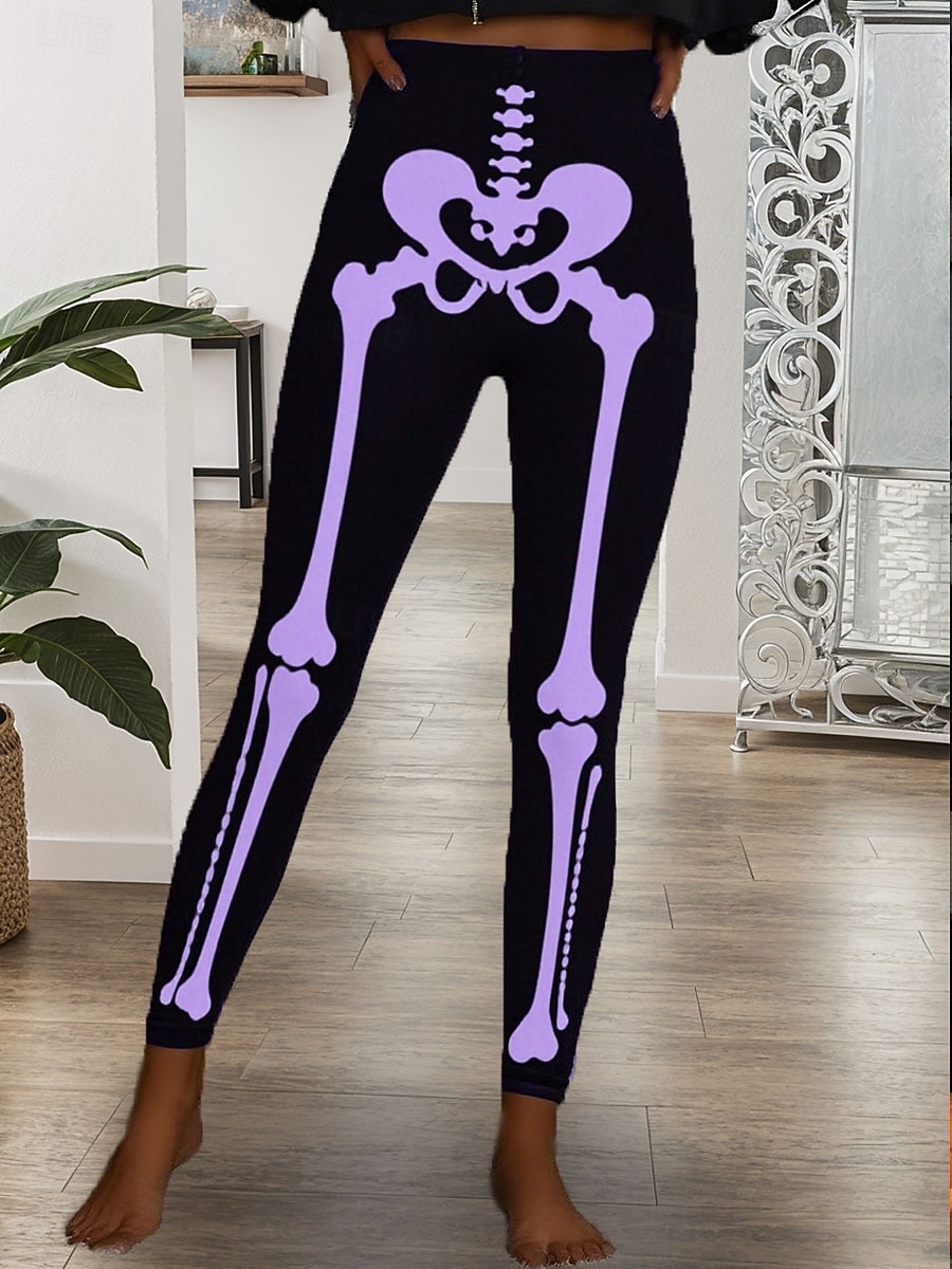 Frauen Leggings Urlaub Vintage Mode Voll Länge Hoch Taille Hosen Grafik Totenkopf Druck Thermisch Warm Weich Atmungsaktiv Hohe Elastizität Formal Outdoor Urlaub Weiß Rosa Blau Grün Frühling 2026 - $21.99 –P2